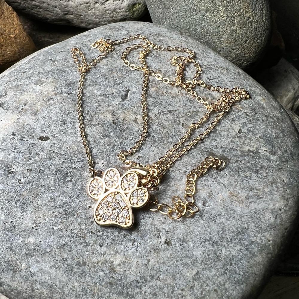 🔥Dainty dog paw print necklace with simulated diamonds